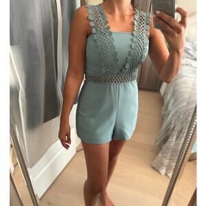 Sleeveless Lace-Trim Mint Romper